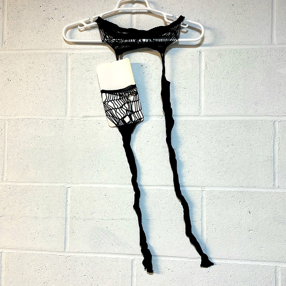 NWT bat web fishnet tights open crotch spider gothic punk edgy stockings black - Picture 9 of 11